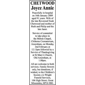 Photo of JOYCE ANNIE CHETWOOD