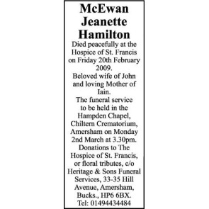 Photo of JEANETTE HAMILTON McEwan