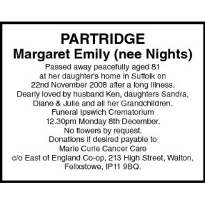 Photo of MARGARET EMILY PARTRIDGE