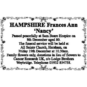 Photo of FRANCES ANN HAMPSHIRE