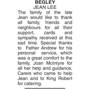 Notice Gallery for JEAN LEE BEGLEY