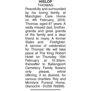 Notice Gallery for THOMAS HISLOP